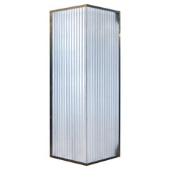 1990s Large Moveable Corrugated Translucent Glass Panel 90 Degree Angle Frame