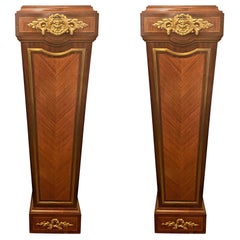 Pair of Antique French Mahogany Pedestals with Bronze Mounts