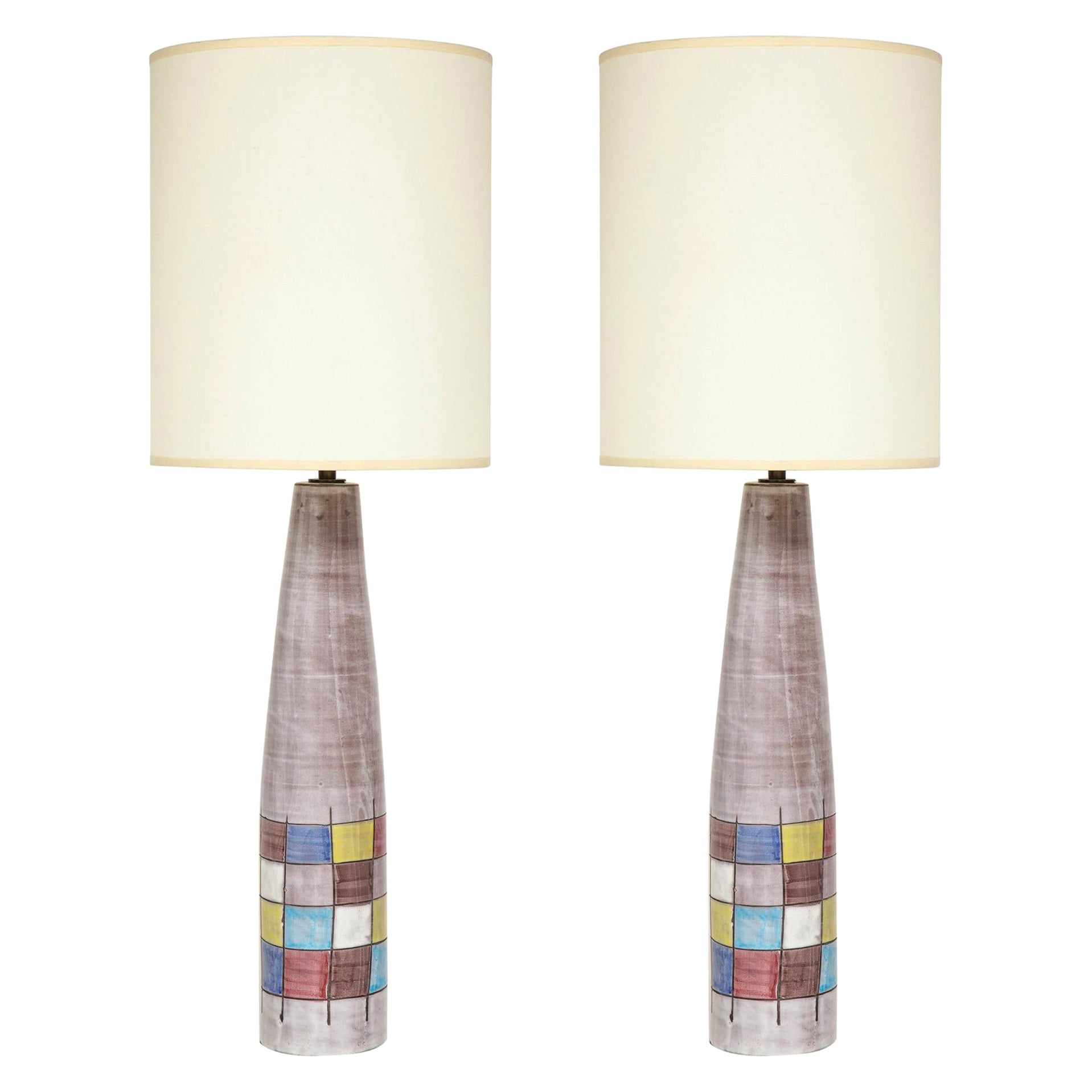 Attributed to Ettorre Sottsass Table Lamps for Raymor, Bitossi, Ceramic, Signed