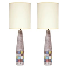 Attributed to Ettorre Sottsass Table Lamps for Raymor, Bitossi, Ceramic, Signed