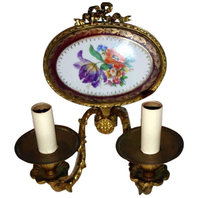 Single 19th Century French Sconce with Limoges Porcelain Inset