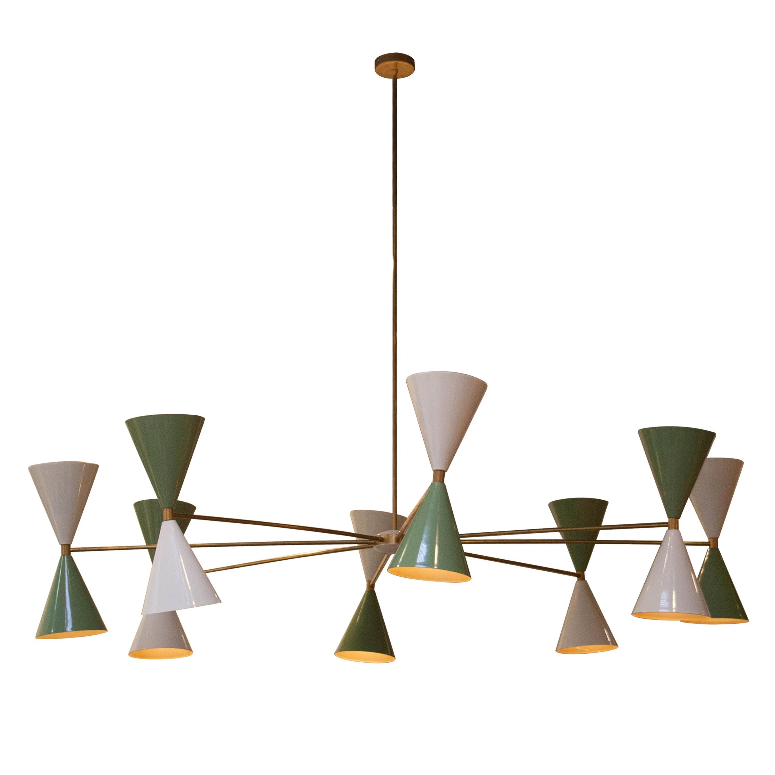 IKB191 Contemporary Stilnovo Style Brass Glass Suspension Lamp, Spain, 2020 For Sale