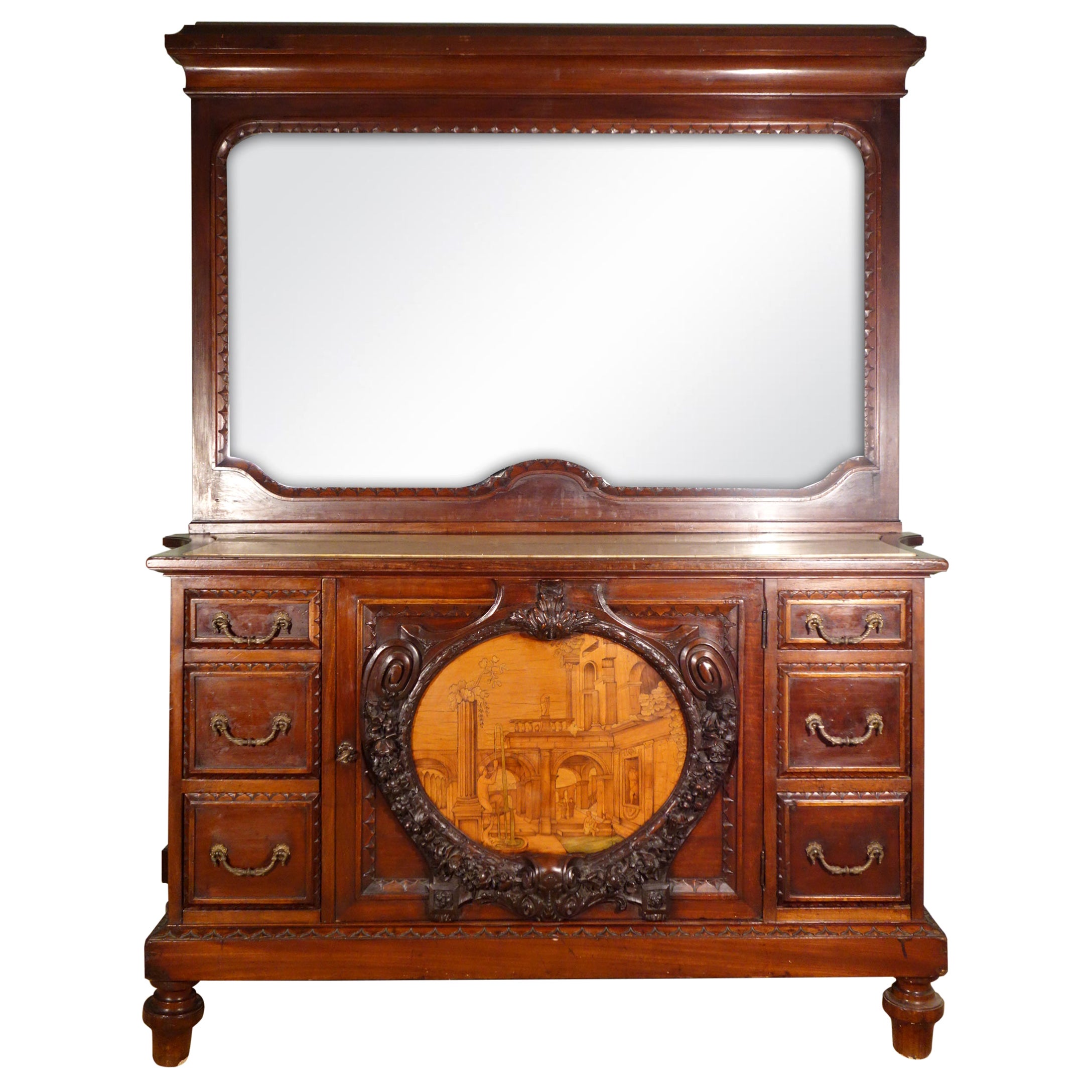 19th Century French Empire Mahogany Dresser with Mirror For Sale at 1stDibs