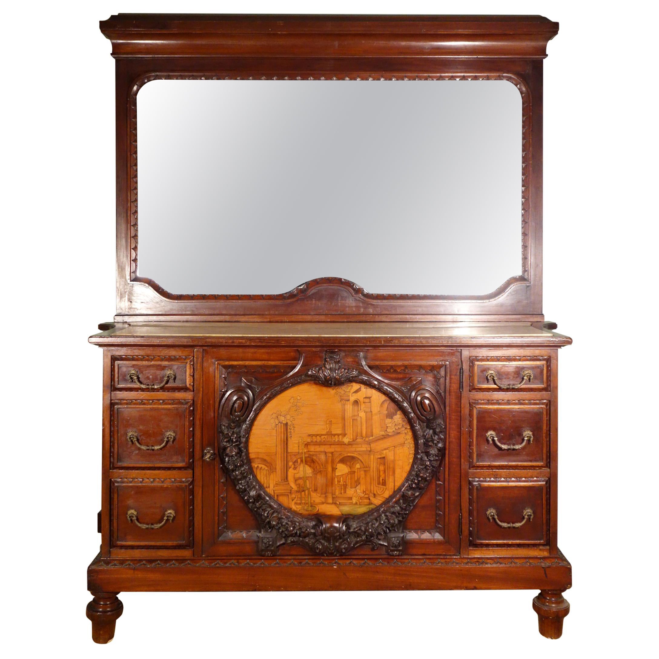 19th Century Mahogany & Marquetry Dresser with Medallion of Giovanni Maffezzoli For Sale