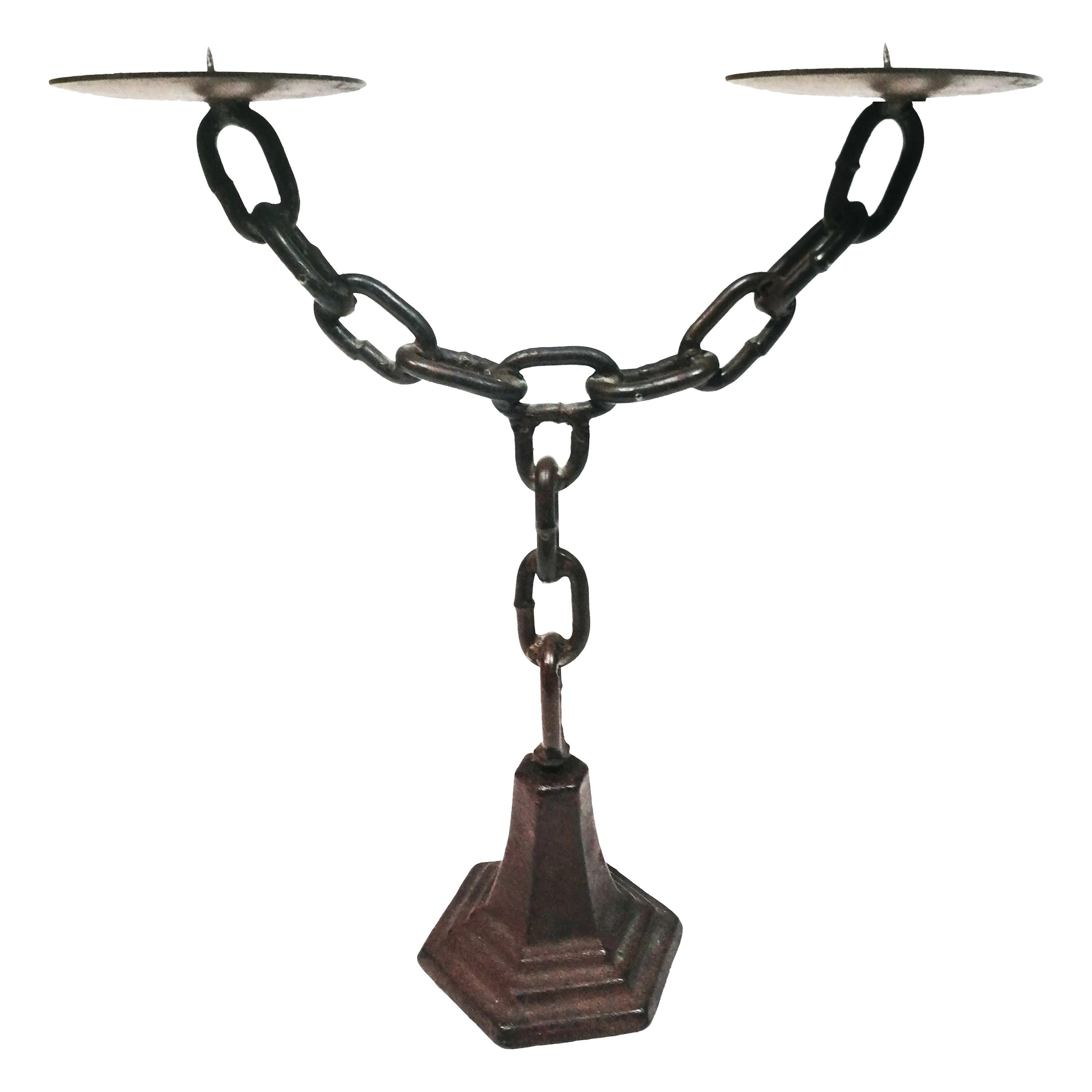 Art Deco , Chain Shaped Iron Candlestick, Spain, Early 20th