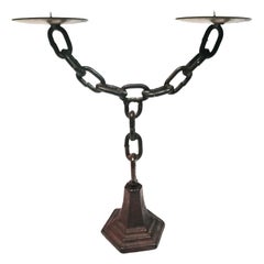 Art Deco ,Chain Shaped Iron Candlestick, Spain, Early 20th