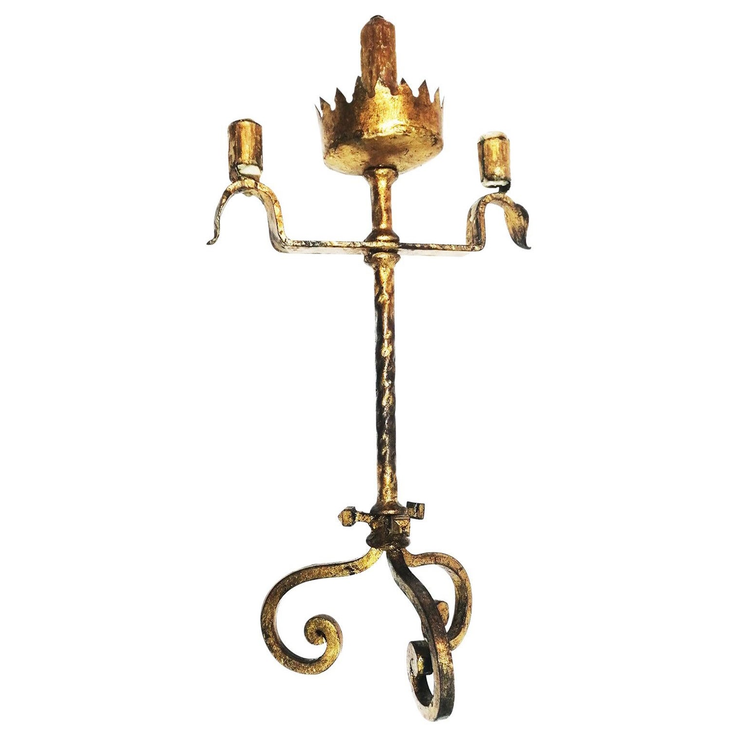 Wrought Iron and Gold  Votive Candelabra Electrified or Table Lamp For Sale