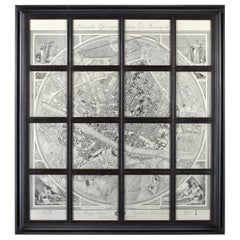 Geometric Map of Florence with Black Lacquered Frame Old Map Reproduction