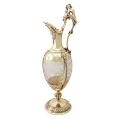 Used Victorian Acid Etched Glass and Sterling Silver Gilt Claret Jug