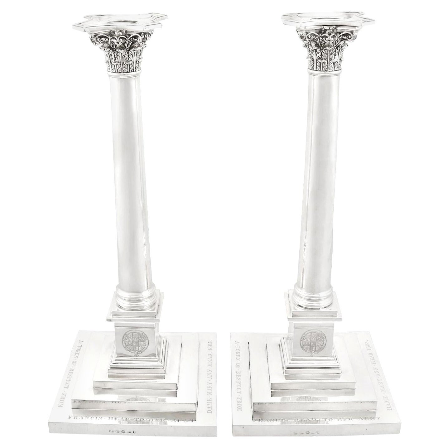 Georgian Sterling Silver Column Candlesticks (1803) For Sale