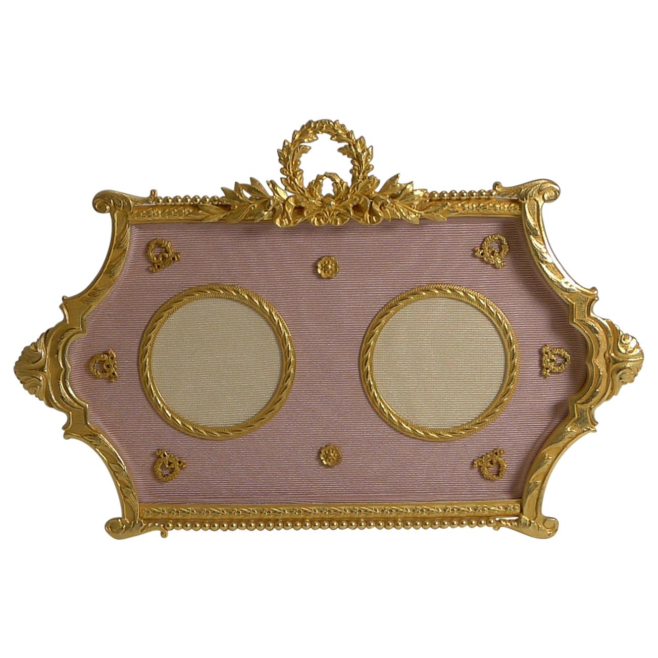 Antique French Gilded Bronze Double Photograph / Picture Frame c.1900
