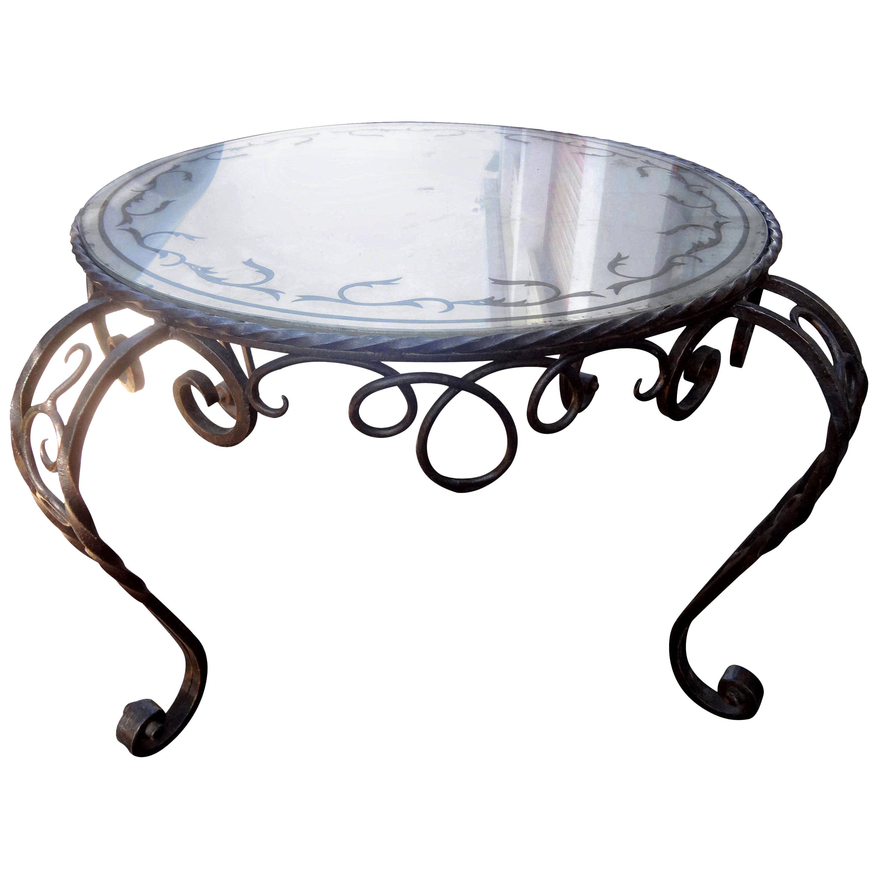 Midcentury Wrought Iron with Round / Circular Glass Top Coffee or