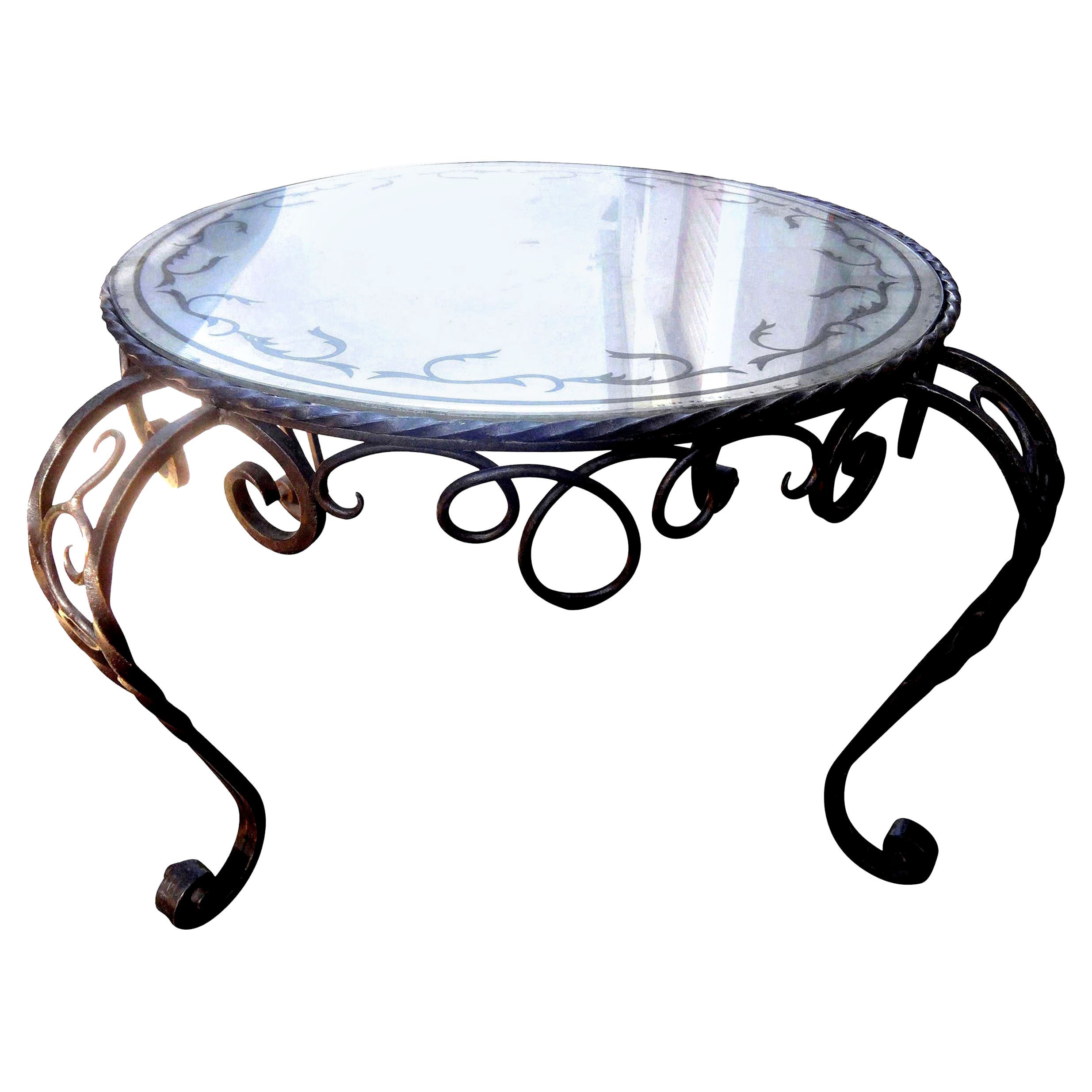 French Wrought Iron Cocktail Table with Églomisé Top For Sale