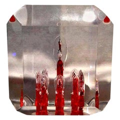 Seltener großer Lucite-Würfel-Briefbeschwerer-Rot und Klar