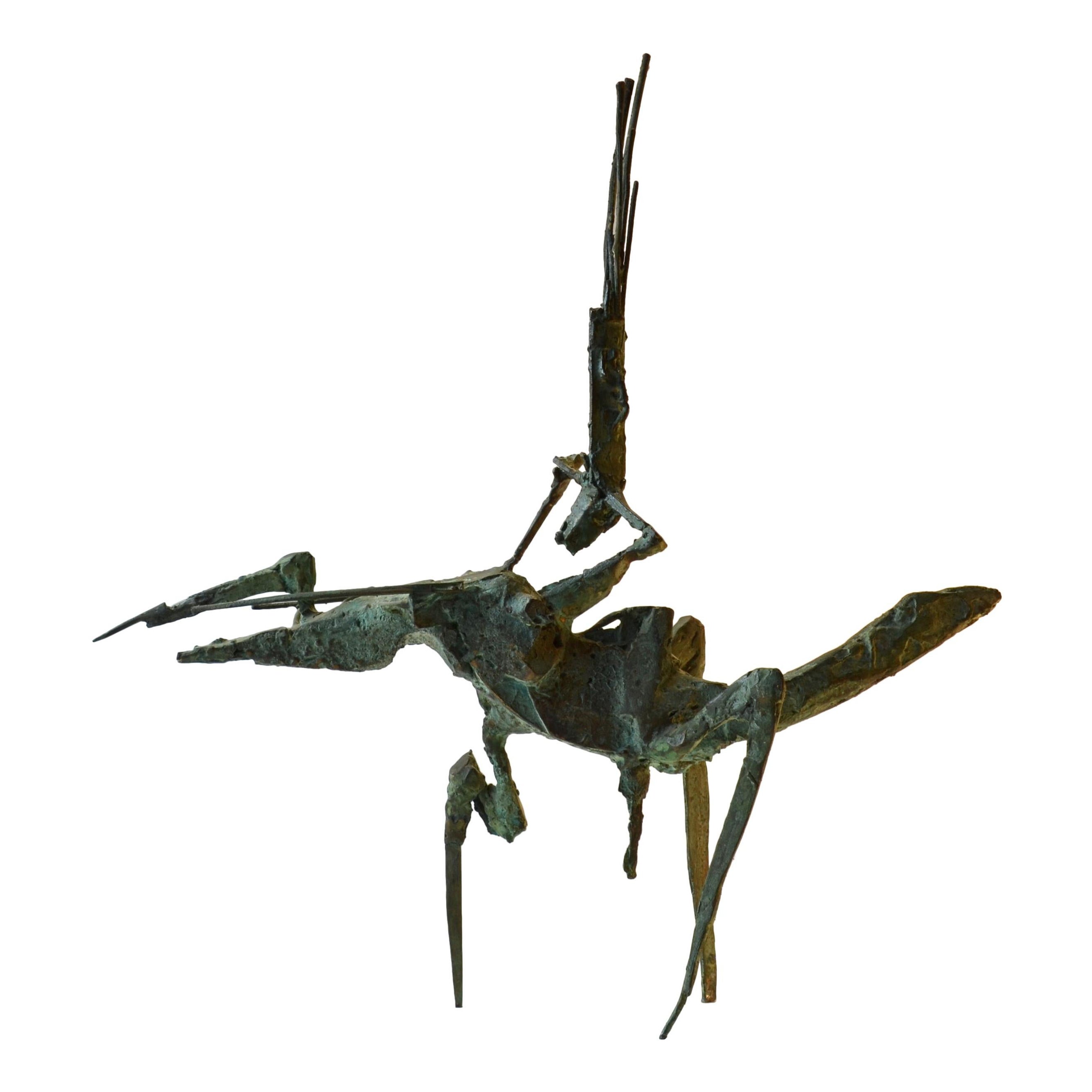Sculpture en bronze brutale d'un acrobate sur un cheval par l'artiste néerlandais Jacobs
