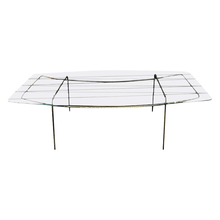 Italian Gio Ponti Inspired Bronze and Glass Cocktail Table For Sale