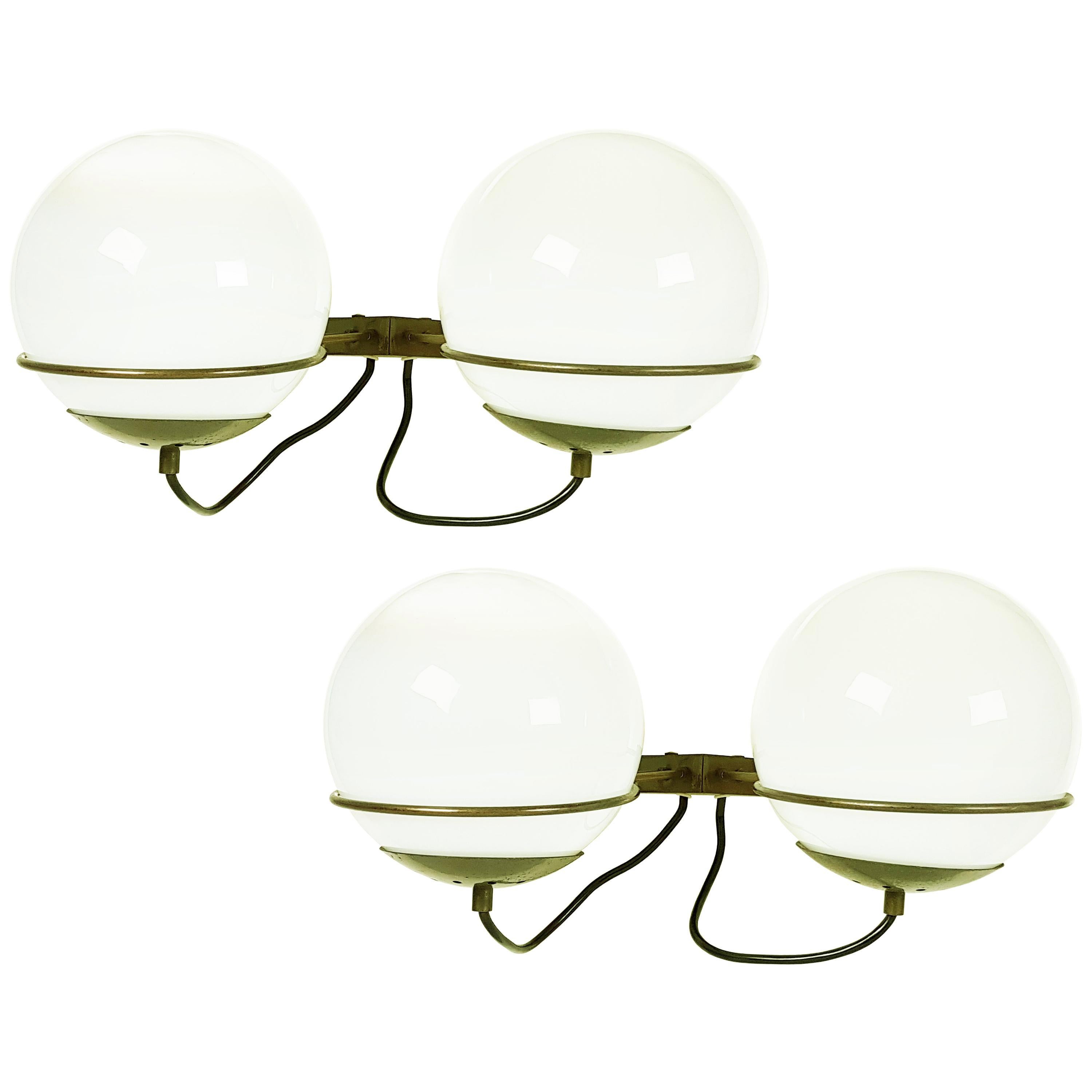 Italian Glass and Brass B519 Spherical Sconces from Candle, 1960s, Set of Two For Sale