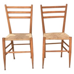 Pair of Mid-Century Beech Chiavarine Chairs with a Slatted Backrest, Italy