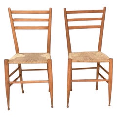 Pair of Vintage Beech Chiavarine Chairs with Slatted Backrest, Italy