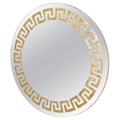 Miroir circulaire à motif de clé grecque David Marshall des années 1970