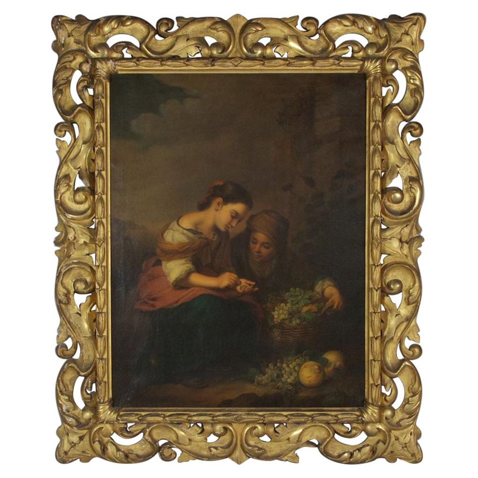 "The Little Fruit Seller" Oil on Canvas After Bartolomé Esteban Murillo For Sale