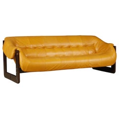 Leather Percival Lafer 'MP-97' Rosewood Three-Seat Sofa, Brazil, c. 1970, Signed