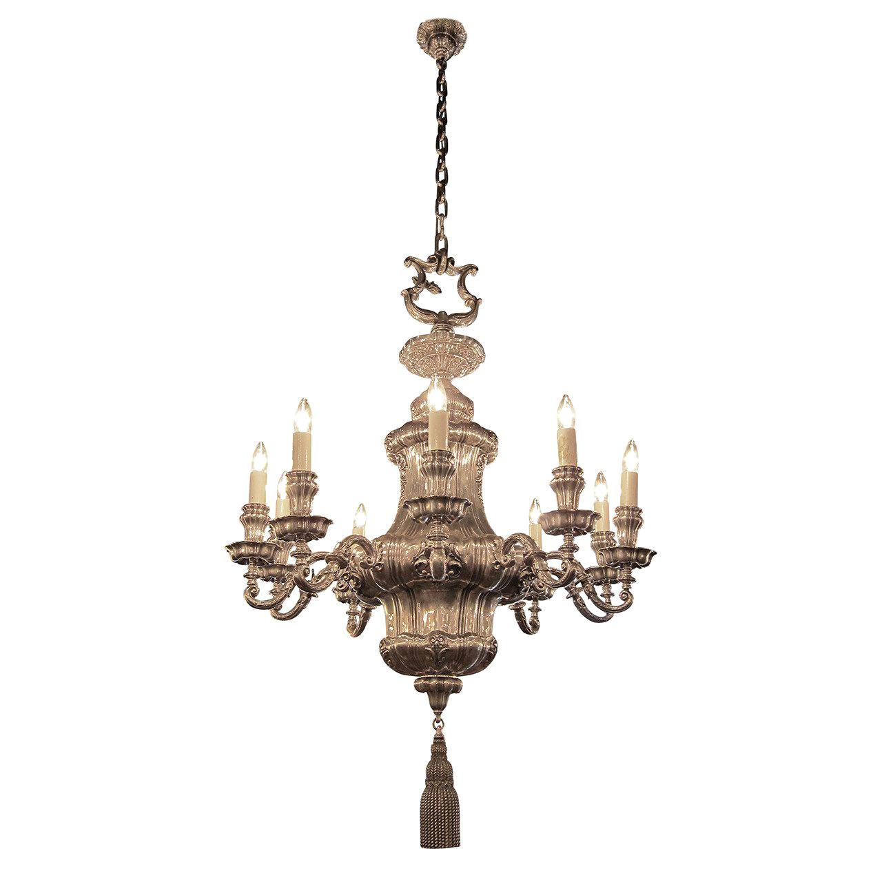 1895 Silvered Bronze Georgian 10 Arm Chandelier E F Caldwell