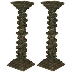 Pair of Large Carved Wood Pedestal Columns