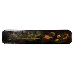Japanese Asian Hand Painted Lacquered Temple Shrine Plaque Fish Ocean 19th Cent.