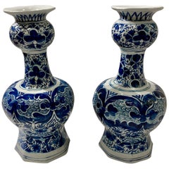 Pair 18th Century Dutch Delft Blue and White Vases