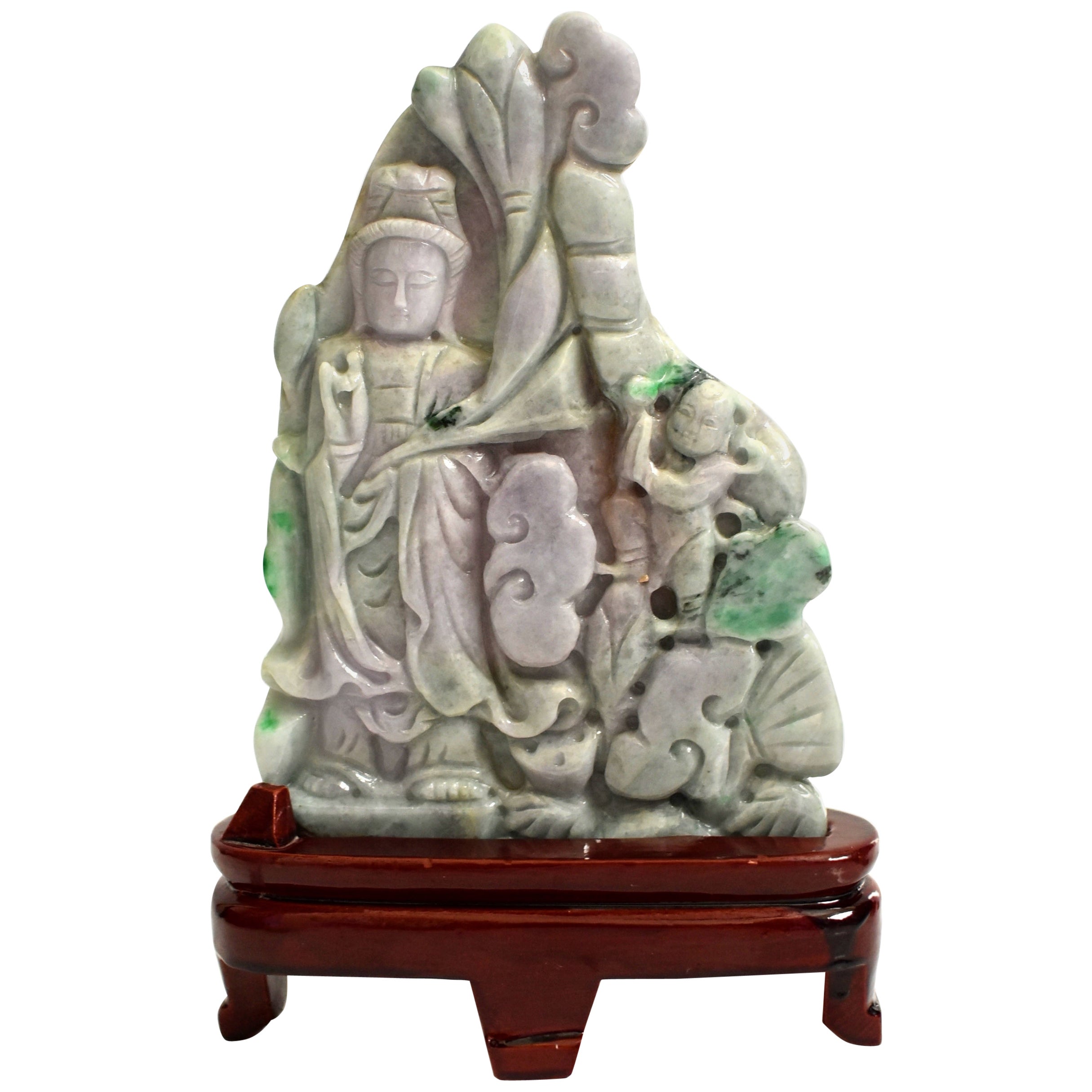 Exquisite Jade Fairy Statue, Finely Carved Jadeite Sculpture For Sale at 1stDibs