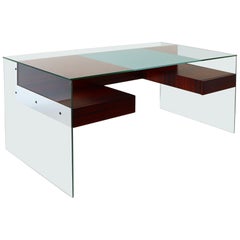 Vintage Antoine Philippon and Jacqueline Lecoq, 
Desk, 
 Glass, Rosewood, Aluminum, 1960