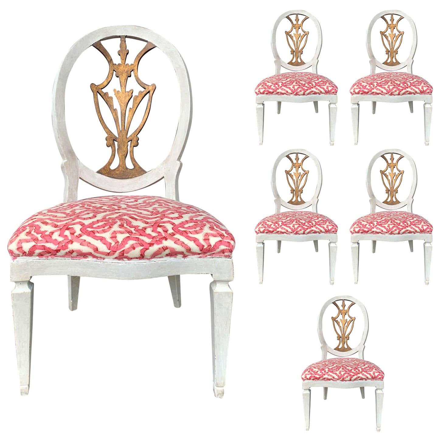 Set of Six 18th-19th Century Italian Painted Side Chairs, Custom Finish For Sale