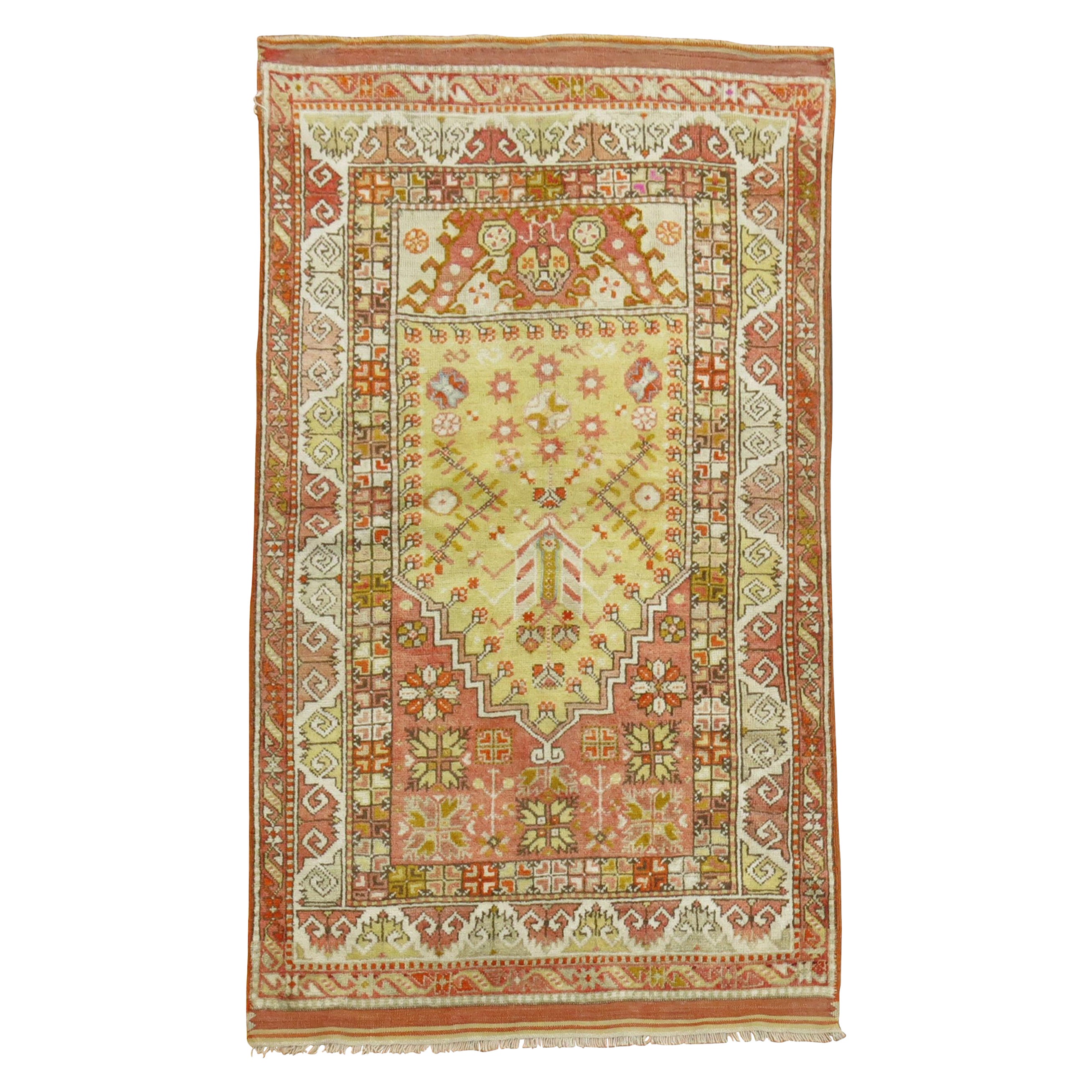 Zabihi Collection Light Green Mihrab NIche Turkish Prayer Rug For Sale