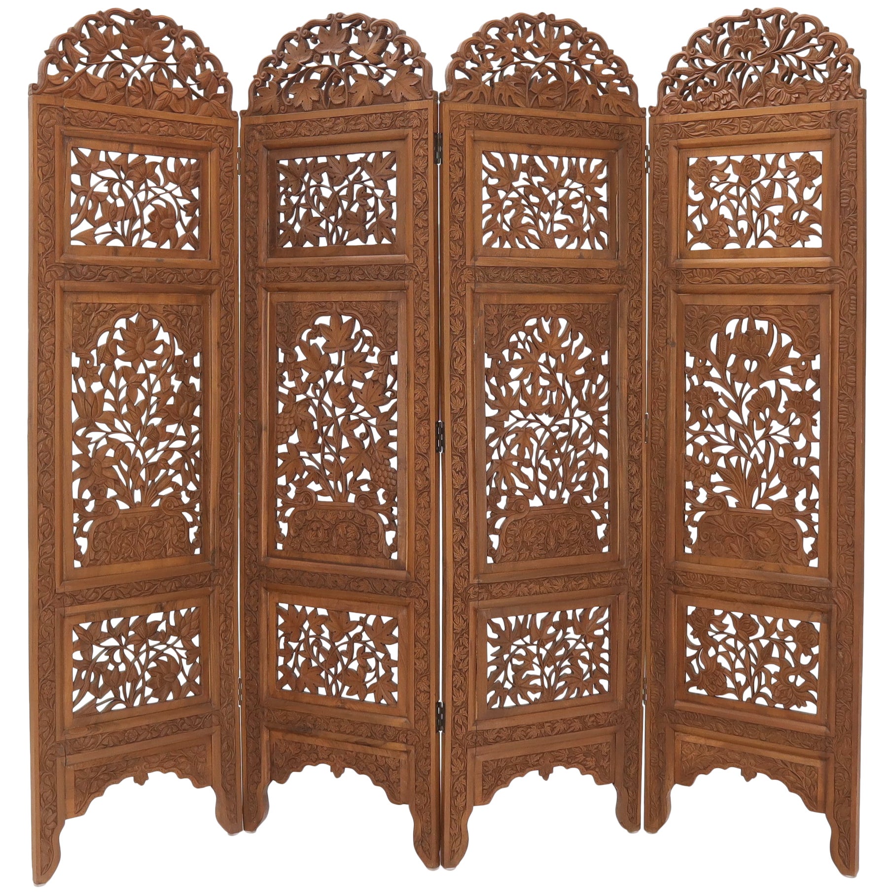 Large MidCentury Modern Carved Wood Screen Privacy Room Divider at 1stDibs