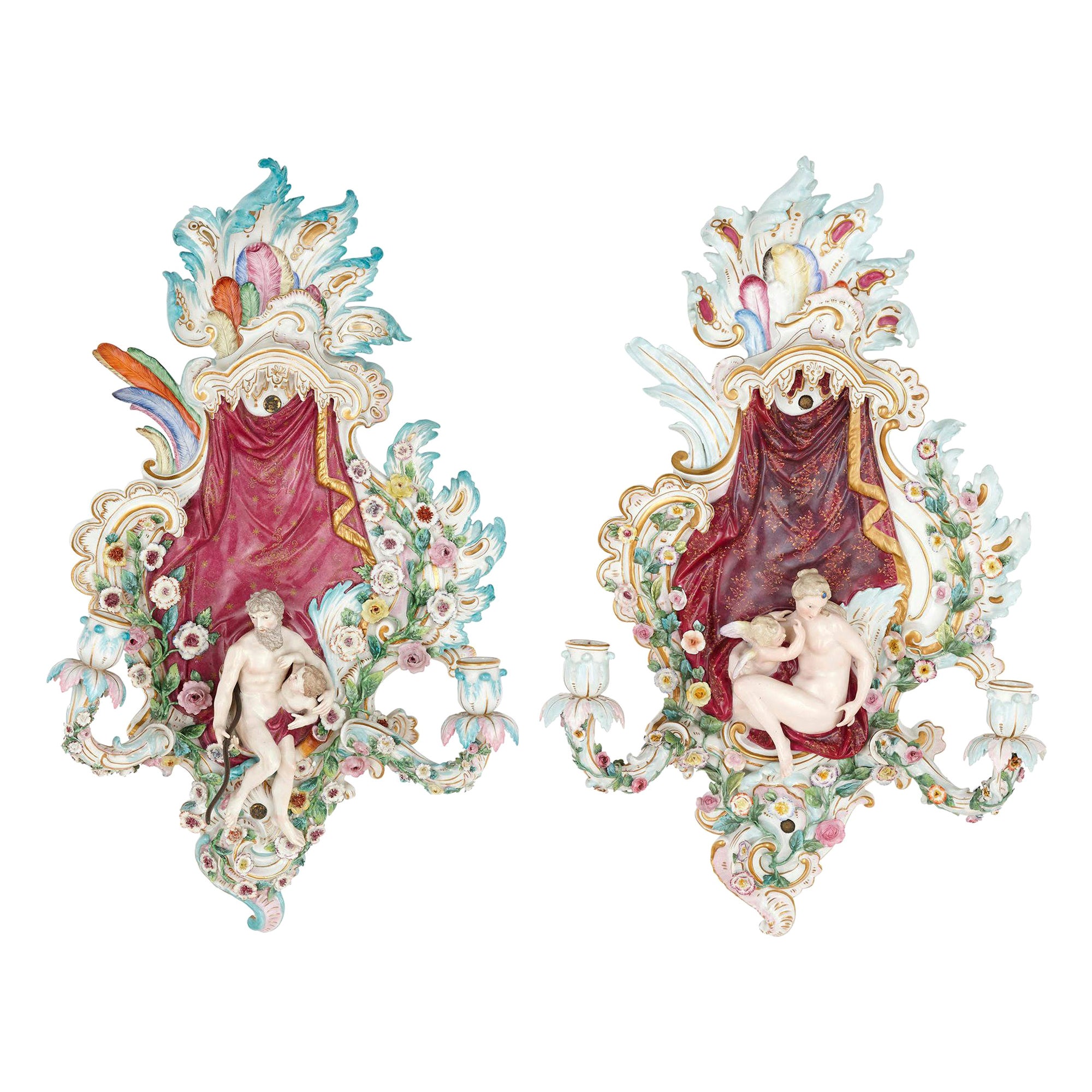 Pair of Porcelain Wall Sconces by Meissen