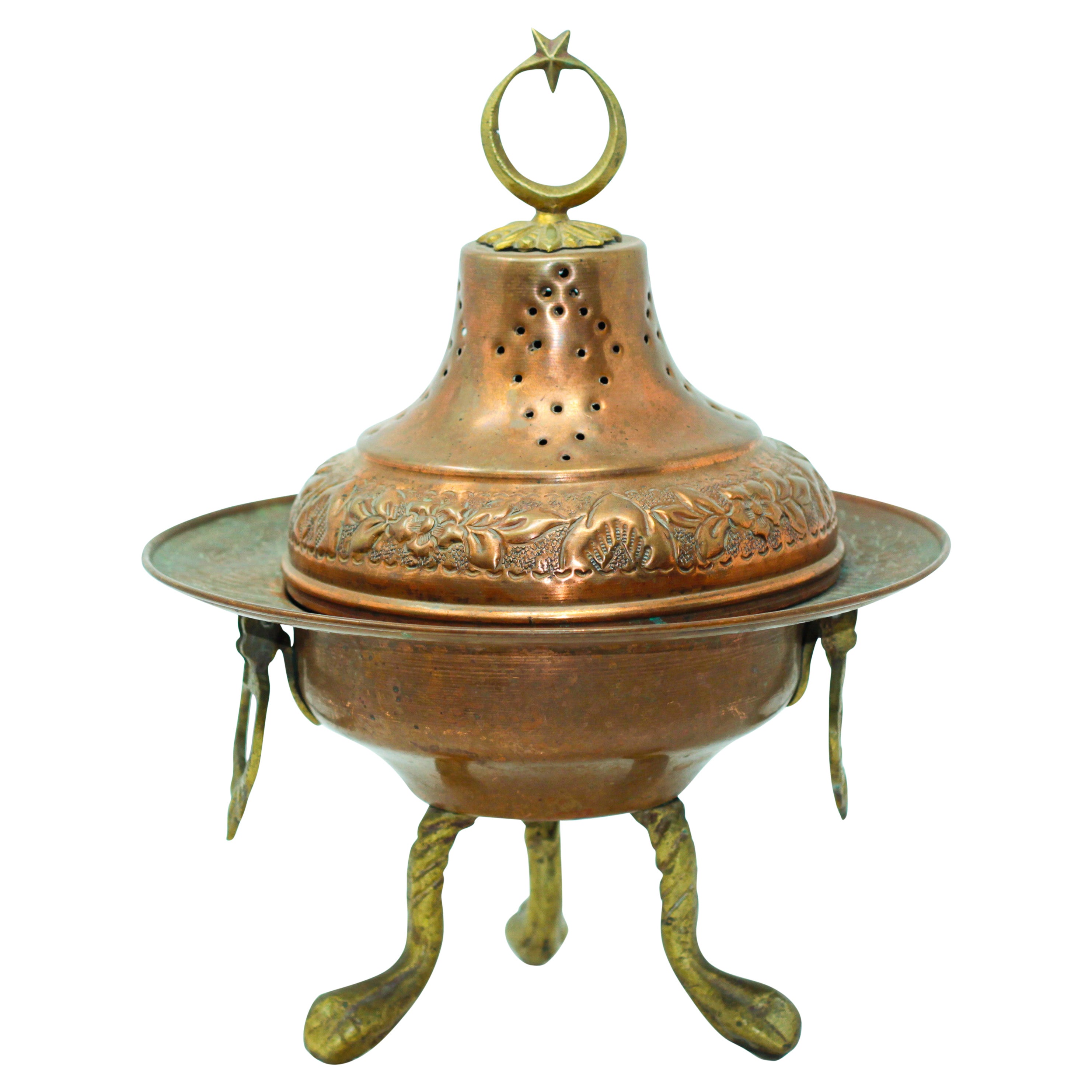 Middle Eastern Large Arabian Polished Brass Incense Burner For Sale at 1stDibs