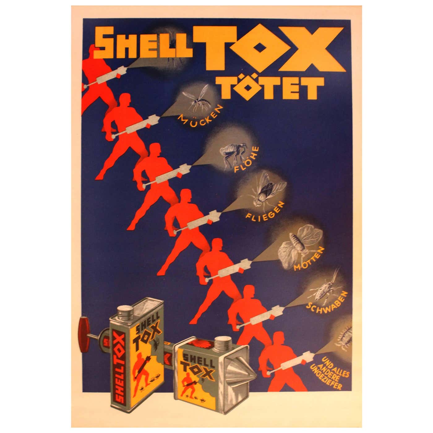 Original Vintage 1920s Art Deco Advertising Poster for Shell Tox ...