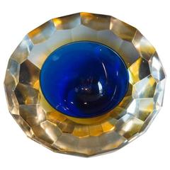 Faceted Crystal Bowl with Sapphire Blue Color, 20th Century