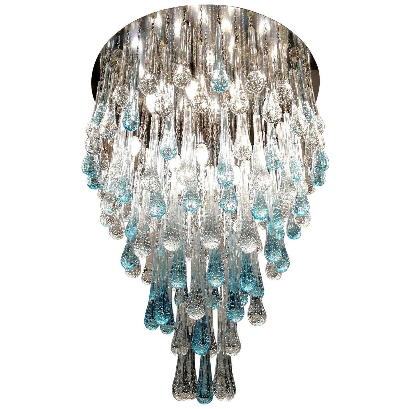 Franco Luce Mid-Century Modern Crystal Murano Glass Chandelier Gocce, 1980