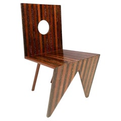 Retro Postmodern Handmade Geometrical Solid Beech and Walnut Side Chair, Italy 1980s