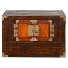 Korean Late 19th Century Wood Two-Toned Side Chest with Brass Hardware