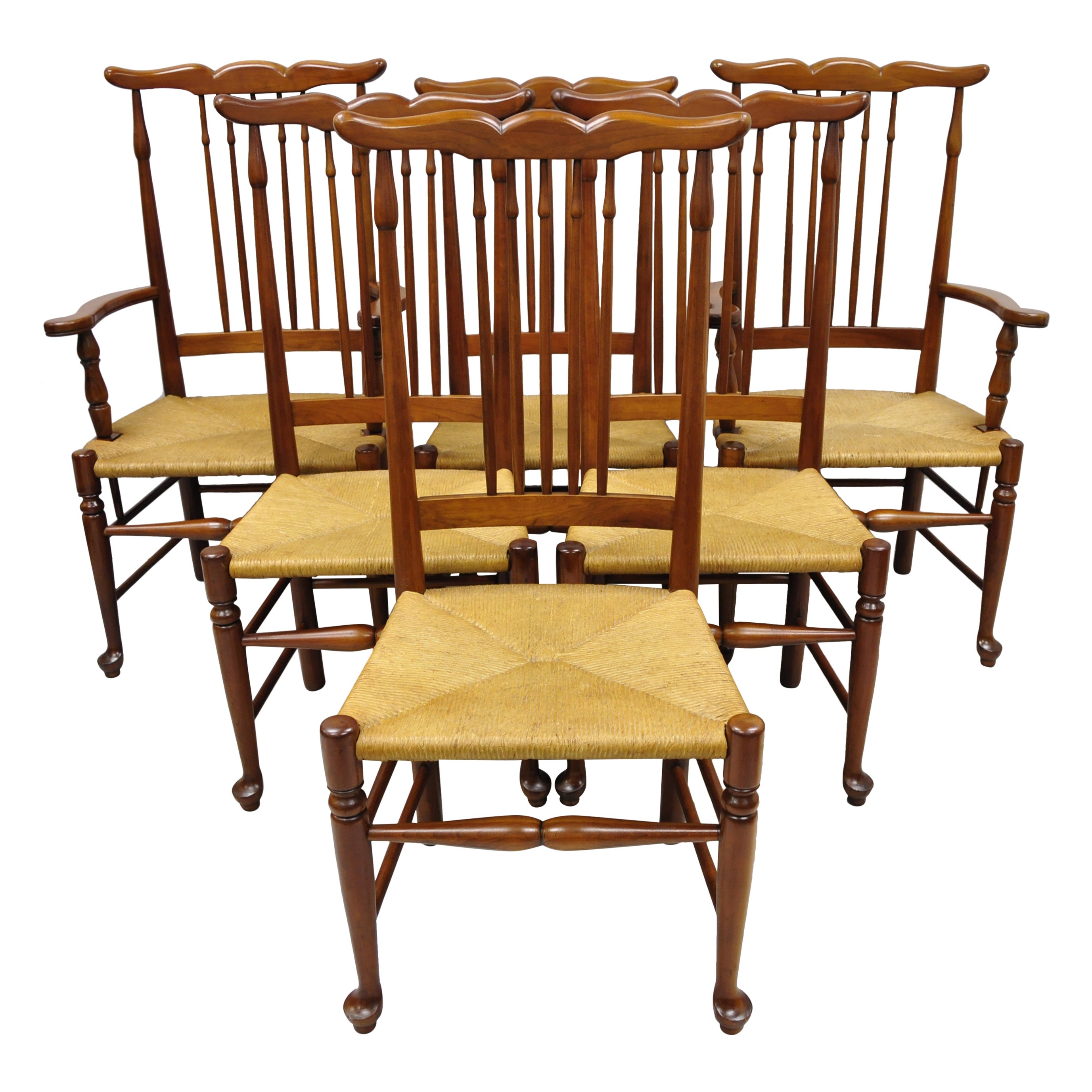 English SpindleBack Rush Seat Chairs Individually Priced For Sale at