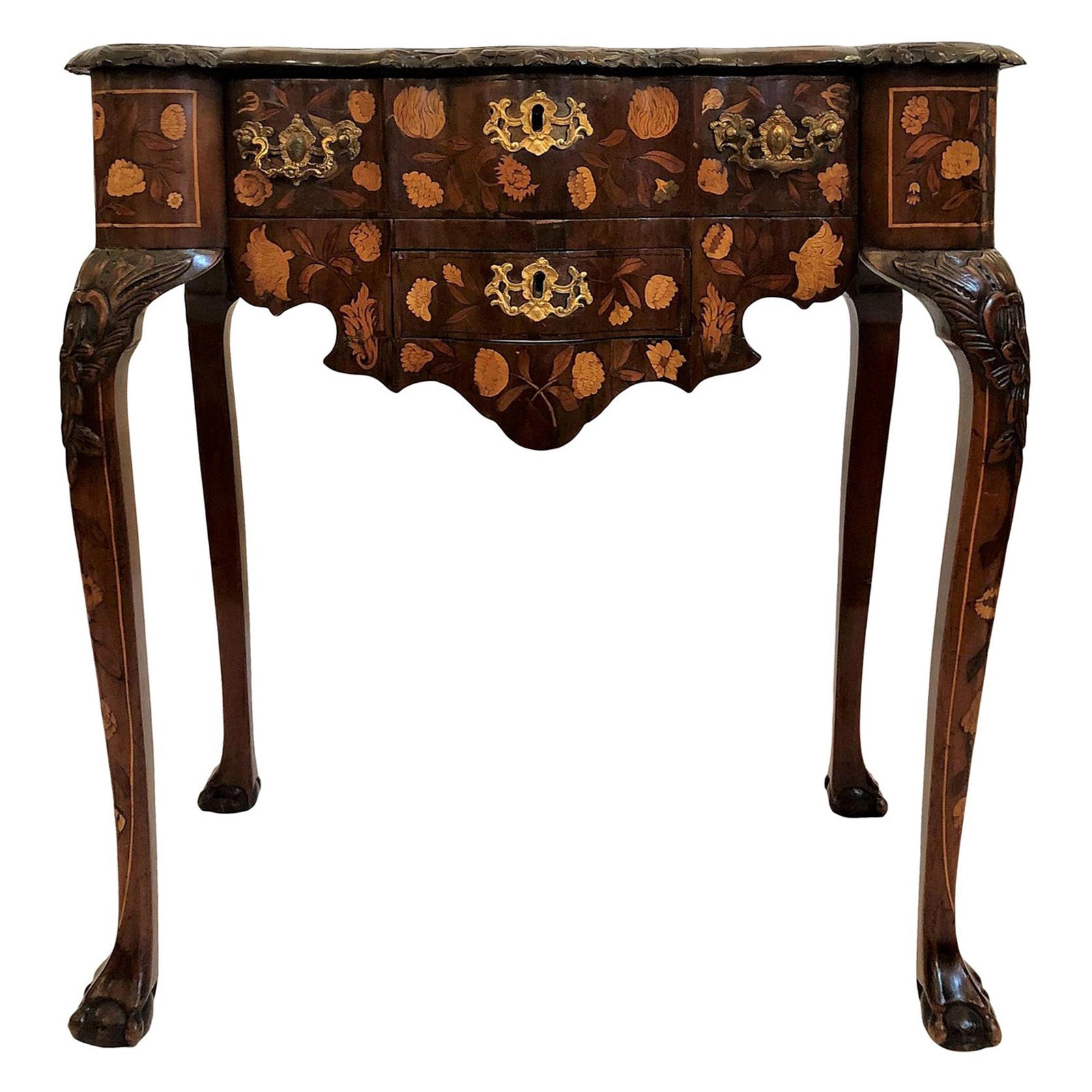 Antique Dutch Marquetry Satinwood Inlaid Console Table For Sale