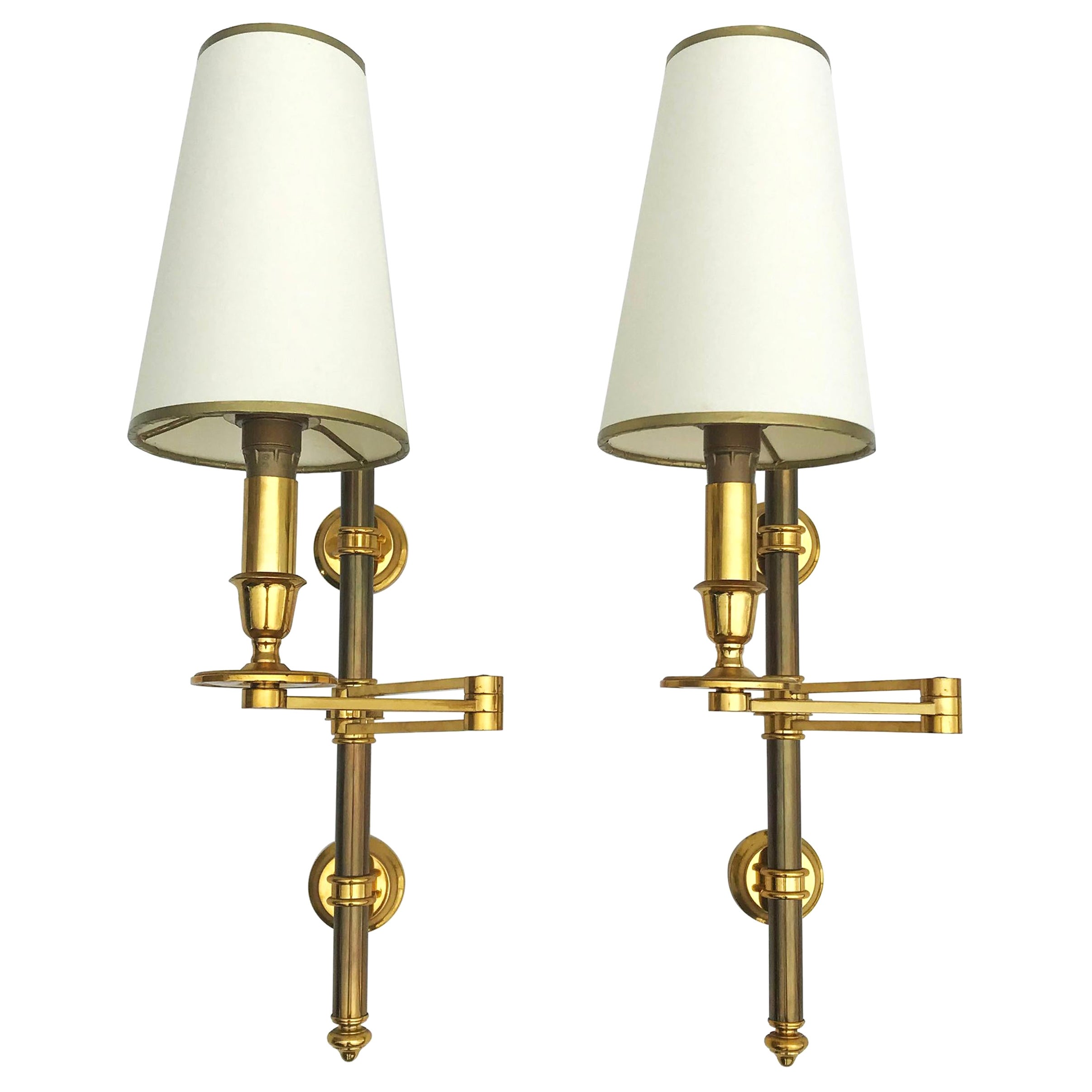 Pair of French Maison Jansen Swing Arm Sconces, 