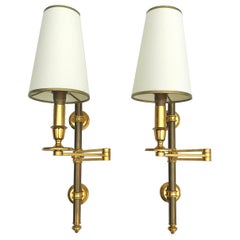 Pair of French Maison Jansen Swing Arm Sconces, 