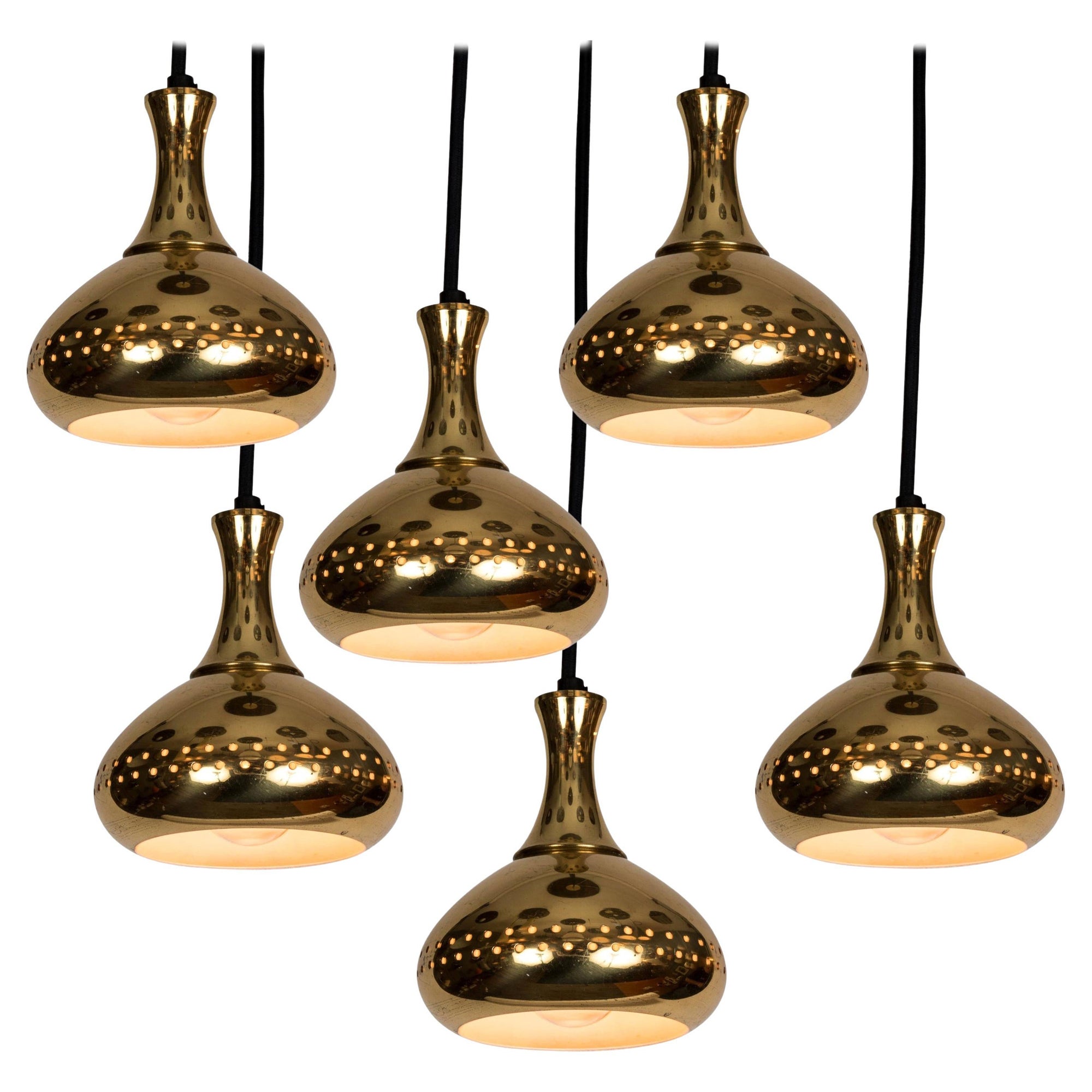 1950s Hans-Agne Jakobsson Perforated Brass Pendants for Markaryd For Sale