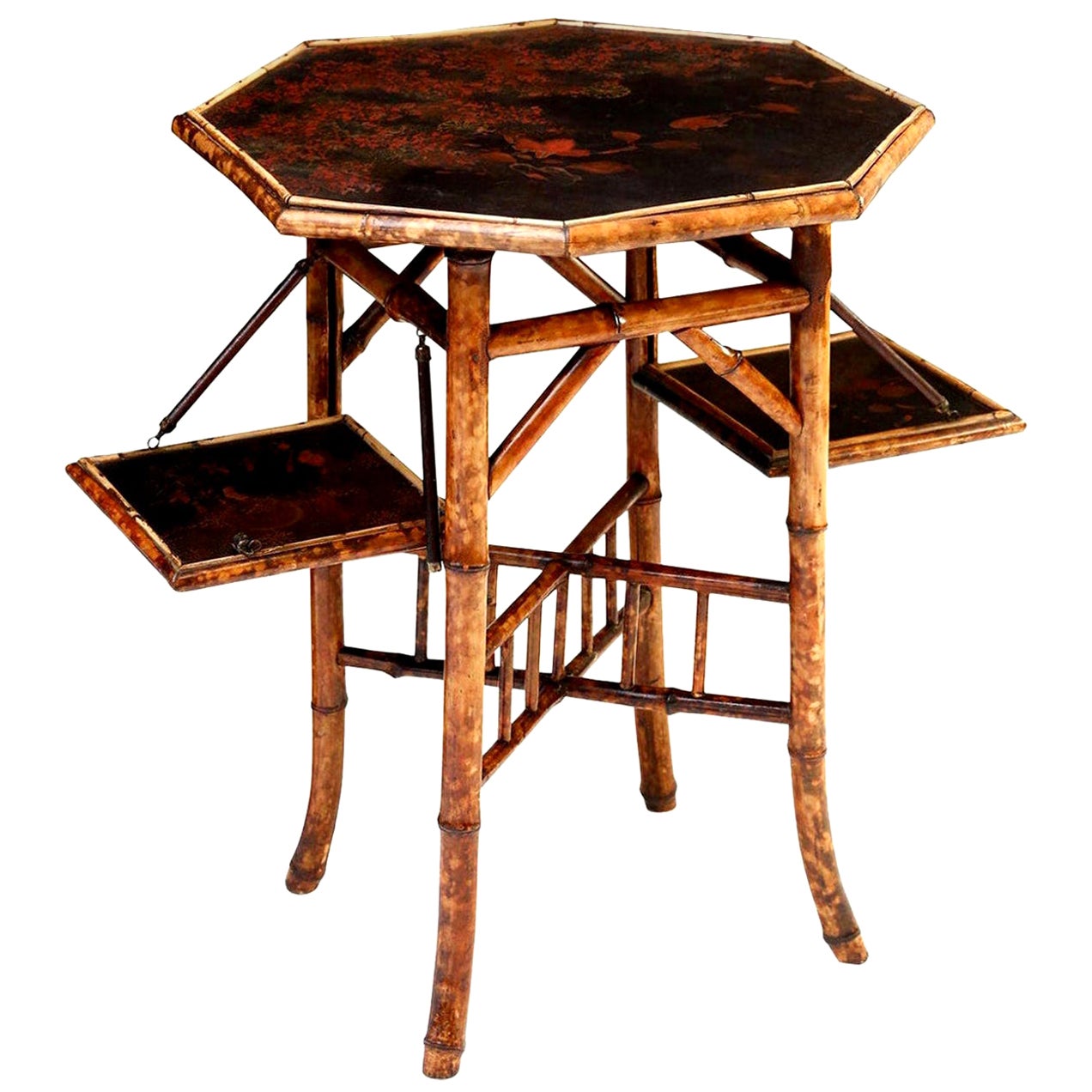 Victorian Tortoise Shell Bamboo and Woven Cane Plant Stand For Sale at 1stDibs