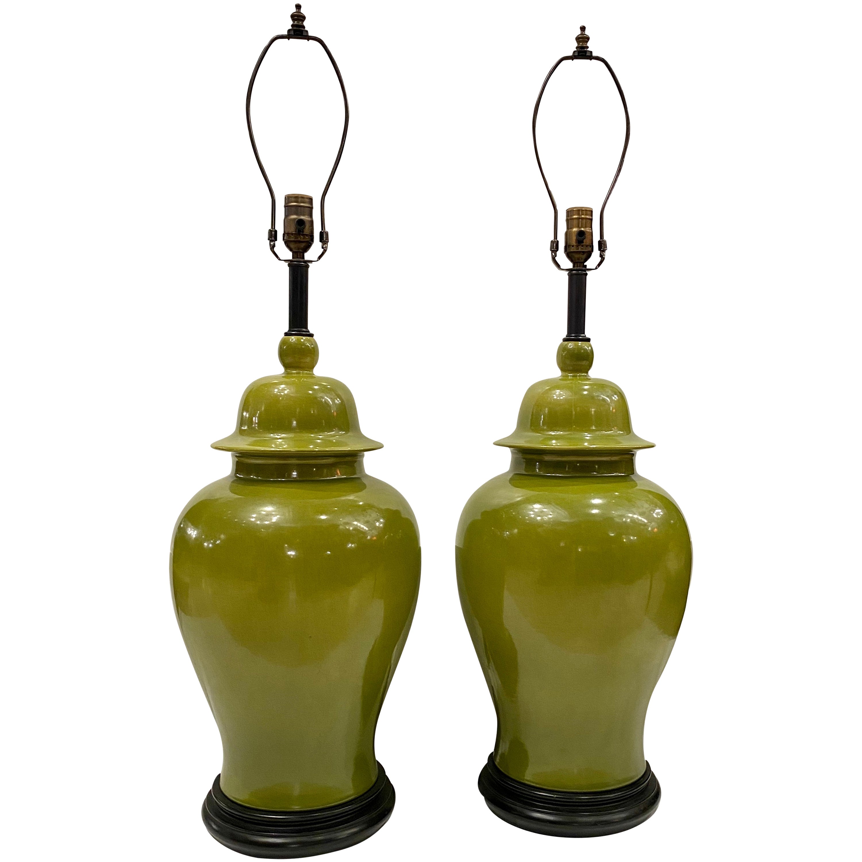 Pair Of Large Jade Ginger Jar Lamps at 1stDibs