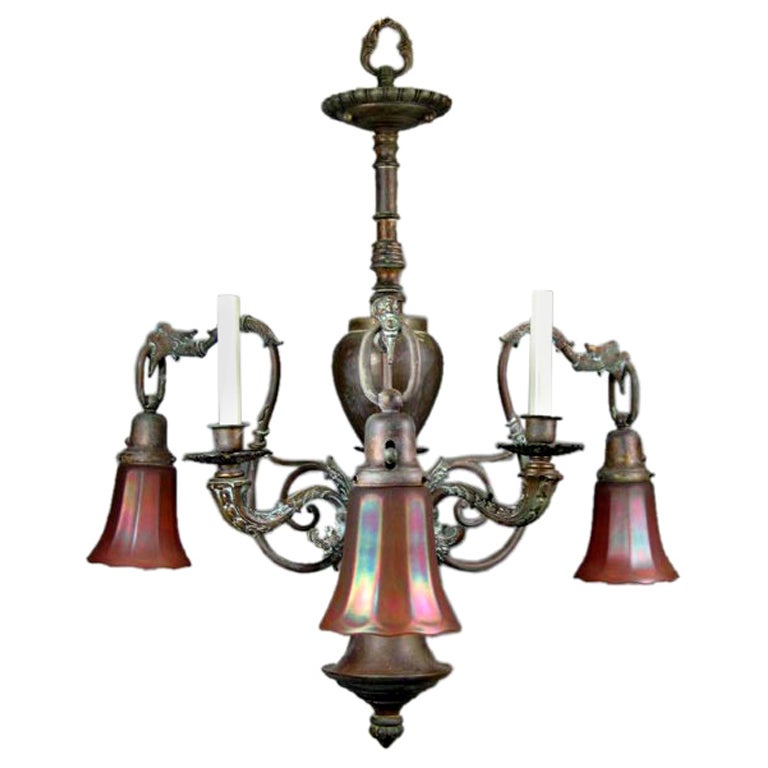 1890s Replica Cast Brass Converted ThreeArm Gas Chandelier For Sale at
